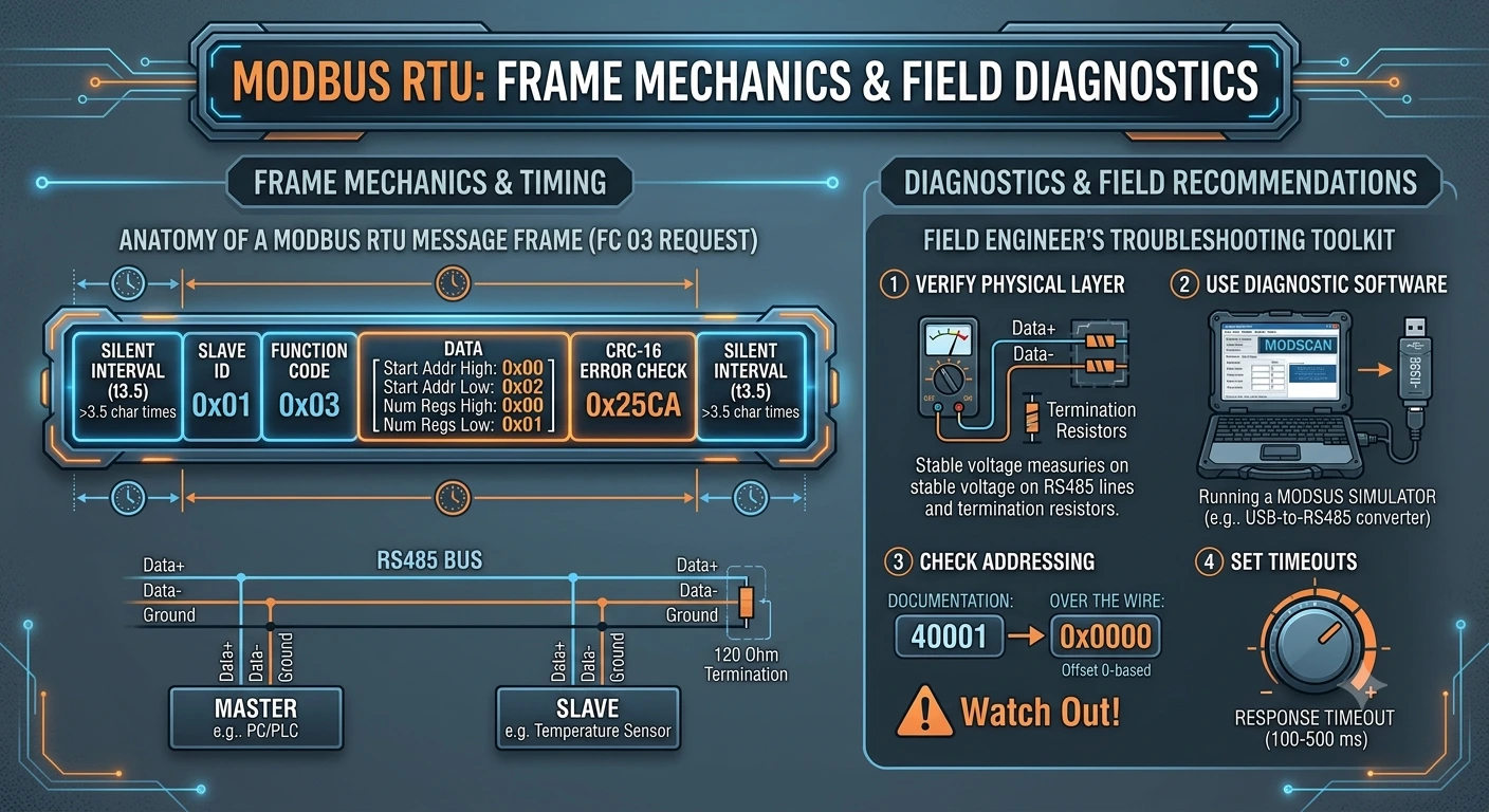 Modbus RTU Explained: Frame Structure, Timing Rules, & Field Troubleshooting